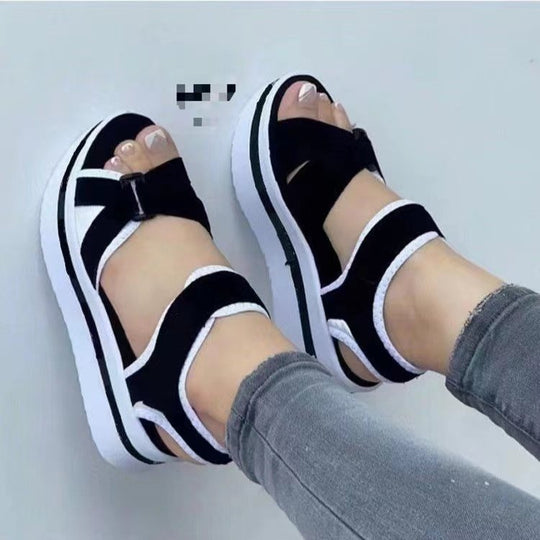 Damen  sportliche Keil-Sandalen mit verstellbaren Klettverschlüssen und gepolstertem Komfort-Fußbett EB