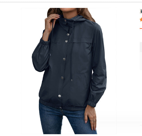 Damen Windbreaker Jacke mit verstellbarem Kapuzenkragen und seitlichen Taschen EB