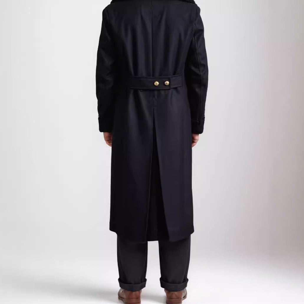 Herren eleganter Langmantel mit doppelter Knopfreihe und breitem Revers EB