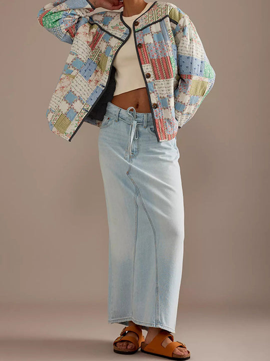 Damen Gestepptes Patchwork-Bomberjacke EB
