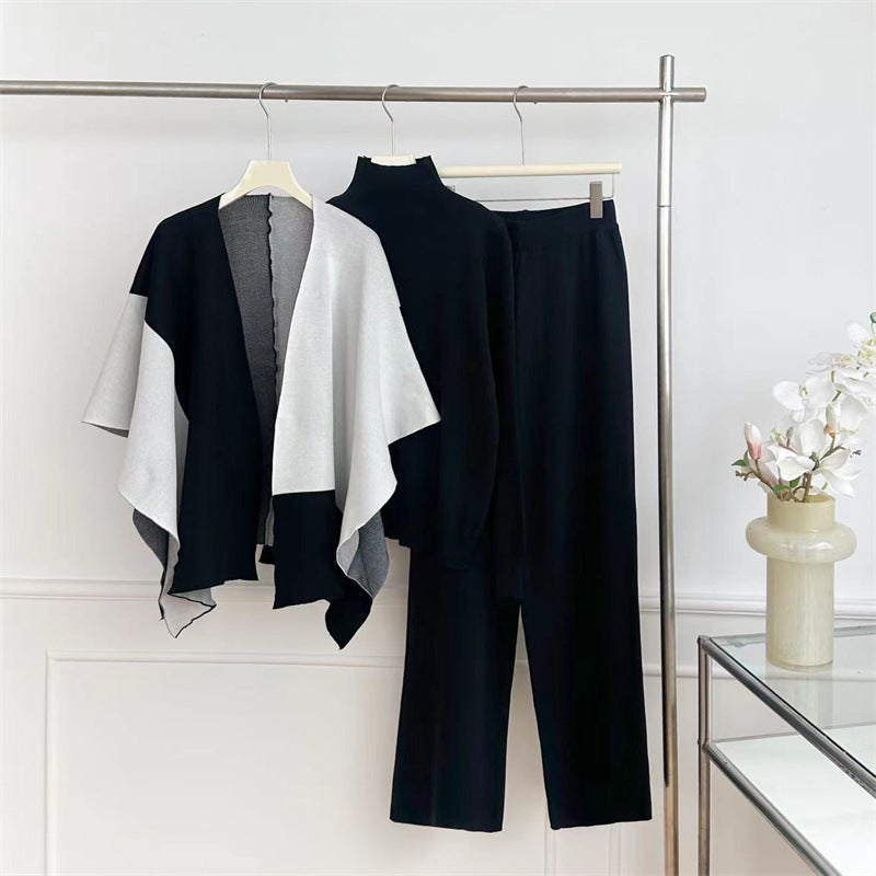 Damen modisches Strick-Loungewear-Set mit asymmetrischem Design EB