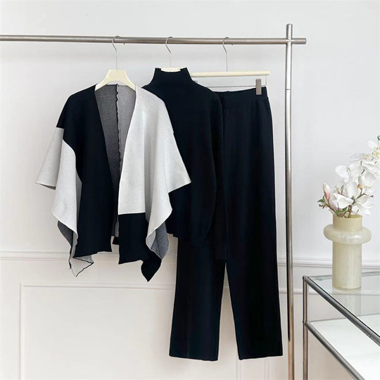Damen modisches Strick-Loungewear-Set mit asymmetrischem Design EB