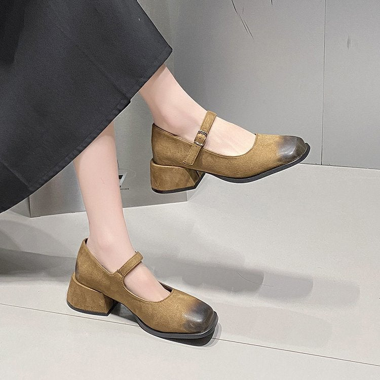 Damen elegante Mary Jane-Blockabsatzschuhe mit modischen Schnallen EB