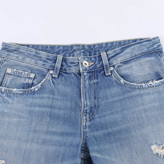 Damen Flared Jeans im Used-Look mit Fransen und Destroyed-Details EB