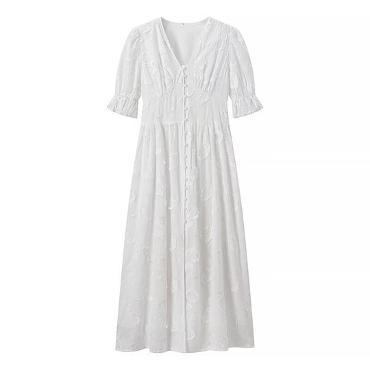 Damen Maxikleid mit floralem Bestickungsdesign und eleganten Puffärmeln EB