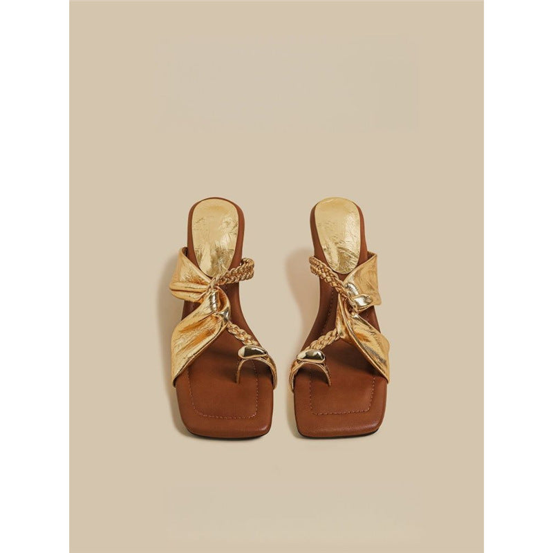 Damen trendige Schluppen-Sandalen mit blockiertem Absatz EB