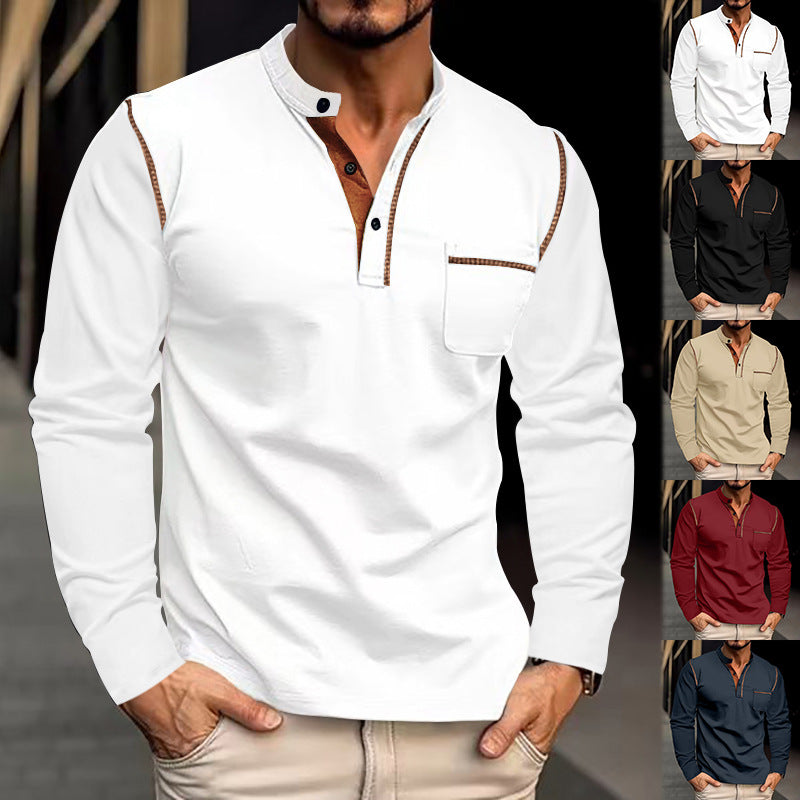 Herren Langarm-Henley-Shirt mit modischen Kontrastdetails EB