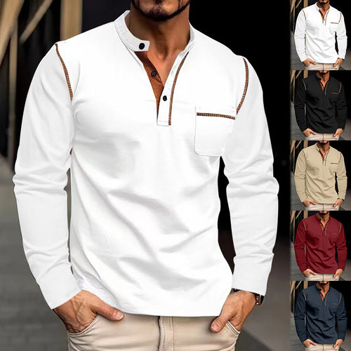 Herren Langarm-Henley-Shirt mit modischen Kontrastdetails EB