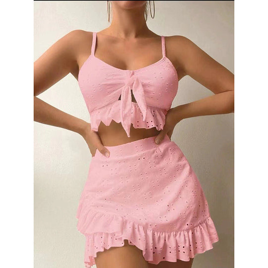 Damen Crop-Top und Röckchen Set mit verspieltem Rüschendesign EB