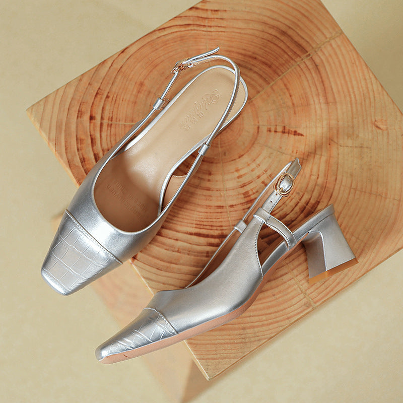 Damen Slingback-Pumps mit metallischem Obermaterial und edlem Blockabsatz EB