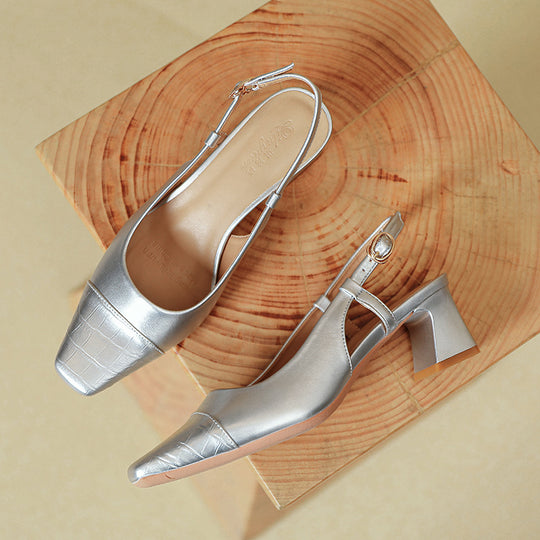 Damen Slingback-Pumps mit metallischem Obermaterial und edlem Blockabsatz EB