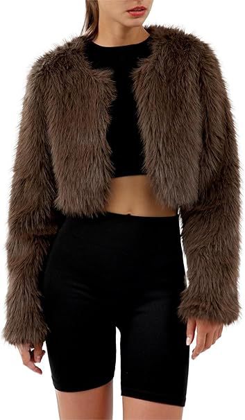 Damen Flauschige Kurzjacke mit offenem Schnitt EB