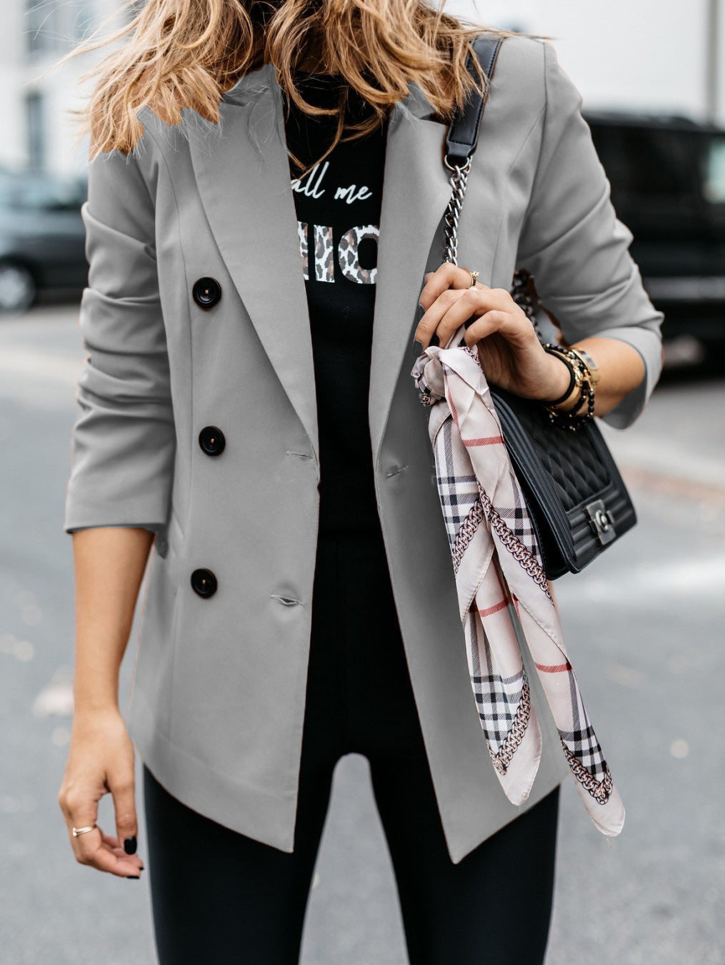 Damen nan taillierter Longblazer mit doppelreihiger Knopfleiste, Reverskragen und Eingrifftaschen EB