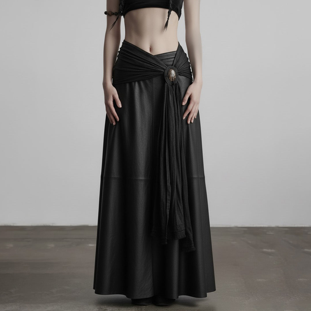 Damen eleganter Satin-Abendrock mit raffinierten Rüschen und Spitzenakzenten EB