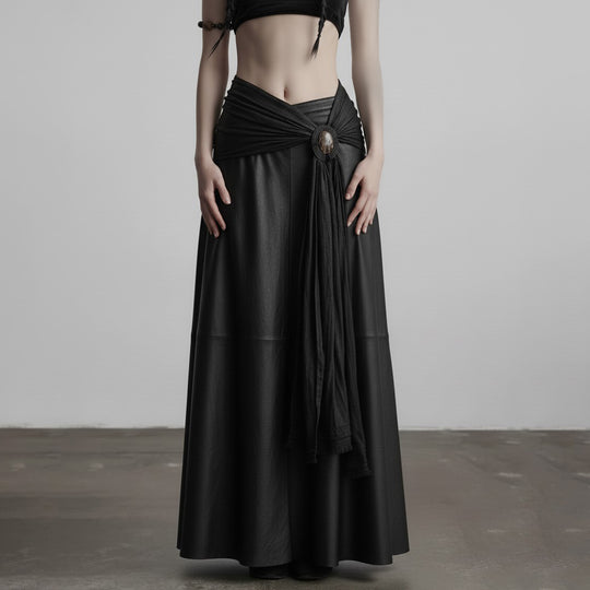 Damen eleganter Satin-Abendrock mit raffinierten Rüschen und Spitzenakzenten EB