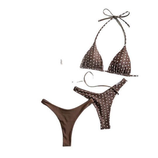 Damen Triangel-Bikini-Set mit Rüschendetails und gepunktetem Design EB