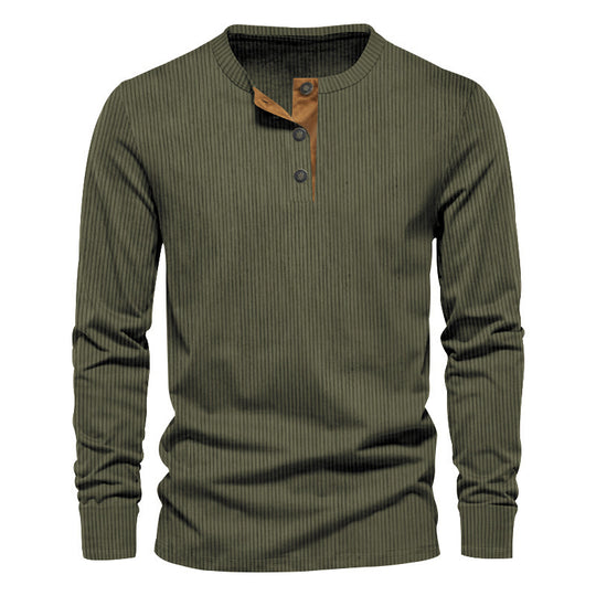 Herren lässiges Langarmshirt mit Knopfleiste und Rippstruktur EB