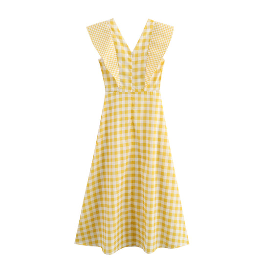 Damen Maxikleid mit V-Ausschnitt und modernen Rüschendetails EB