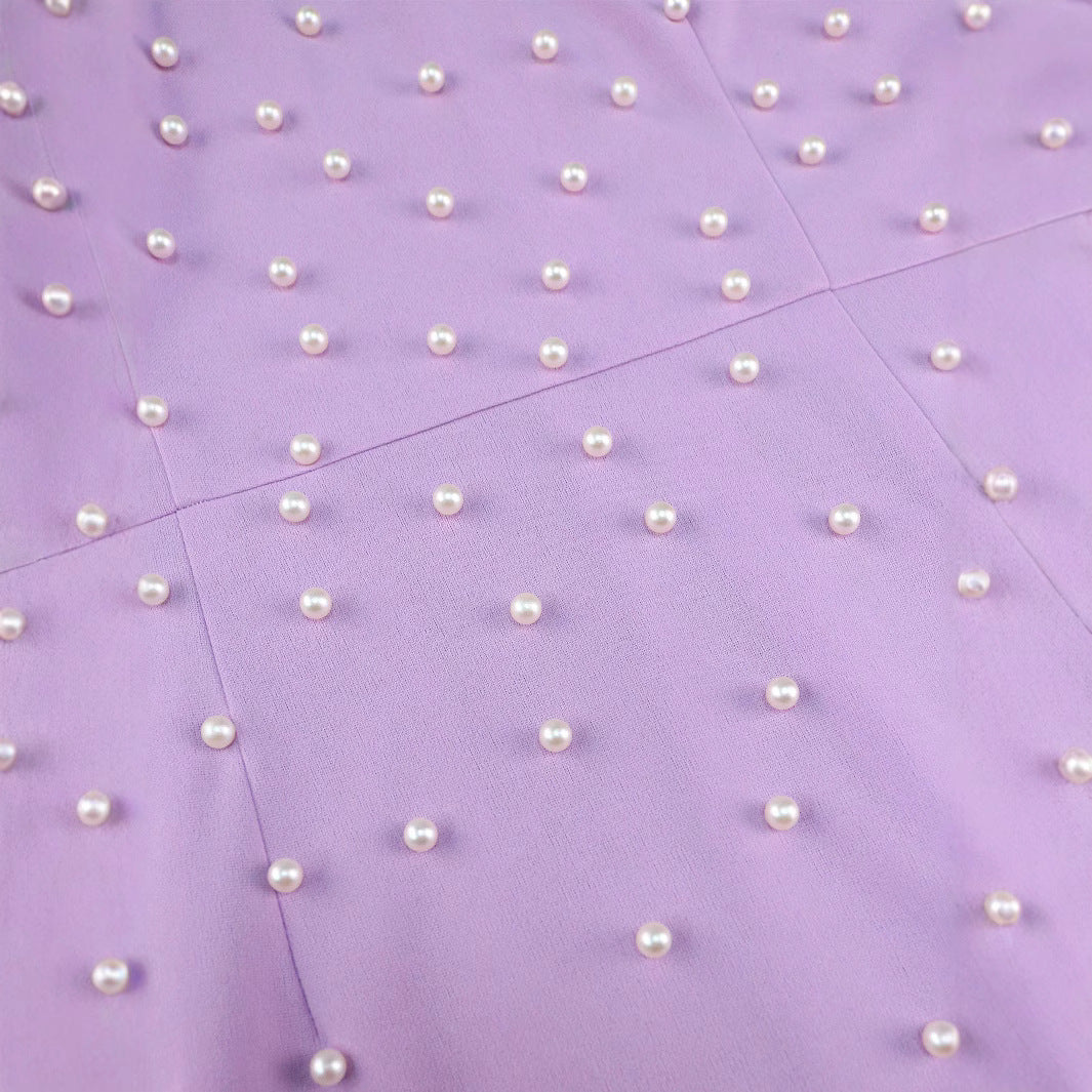Damen Elegantes Körperbetontes Kleid mit Puffärmeln und Perlenverzierungen EB