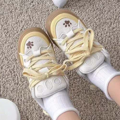 Damen Sneakers mit süßem Pfotenmotiv und atmungsaktivem Mesh-Obermaterial EB