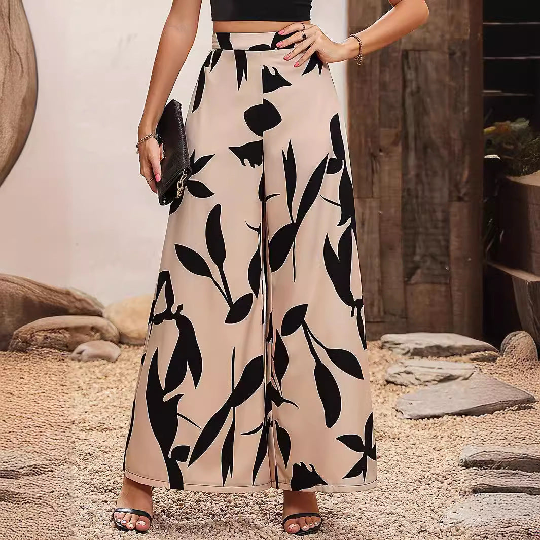 Damen Hochtaillierte Sommerhose mit floralem Druck EB