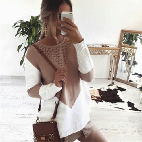 Damen Großer Strickpullover mit modernem geometrischen Design und atmungsaktiver Struktur EB