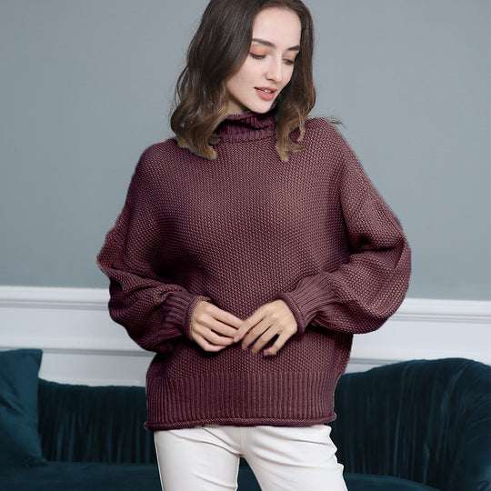 Damen Strickpullover mit hochgeschlossenem Kragen und weitem Schnitt EB