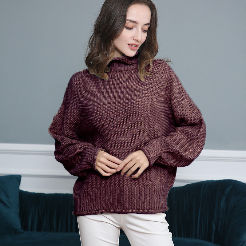 Damen Grobstrickpullover mit Rollkragen und luftiger Schnittgestaltung EB