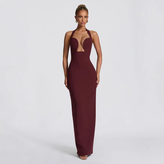 Damen Abendkleid mit tiefem V-Ausschnitt und figurbetontem Schnitt EB