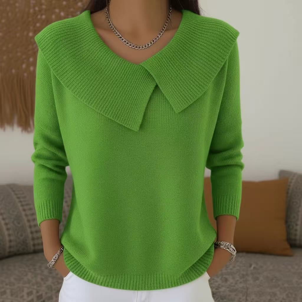 Damen nan grobgestrickter Pullover mit übergroßem Matrosenkragen und gerippten Abschlüssen EB