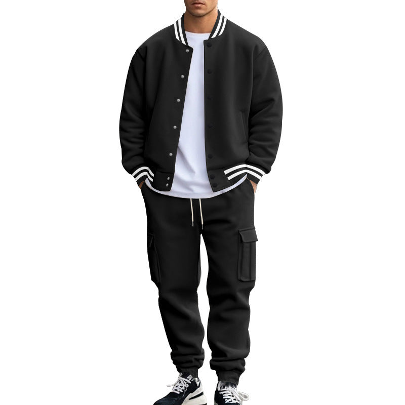 Herren nan College-Bomberjacke mit kontrastbündchen und Cargo-Jogginghose Set EB