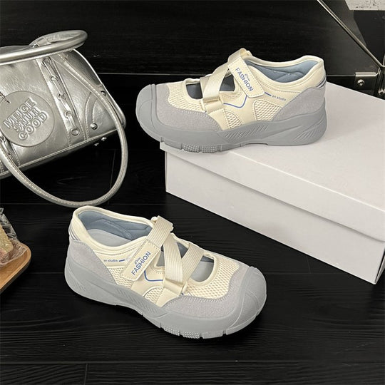 Damen modische Sneaker mit einzigartigem Riemchendesign und atmungsaktiver Oberflächenstruktur EB