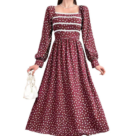 Damen Maxikleid mit Quadrat-Ausschnitt und Puffärmeln EB