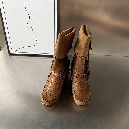 Damen Modische Mokassins-Stiefel mit einzigartigem Flechtmuster von EB