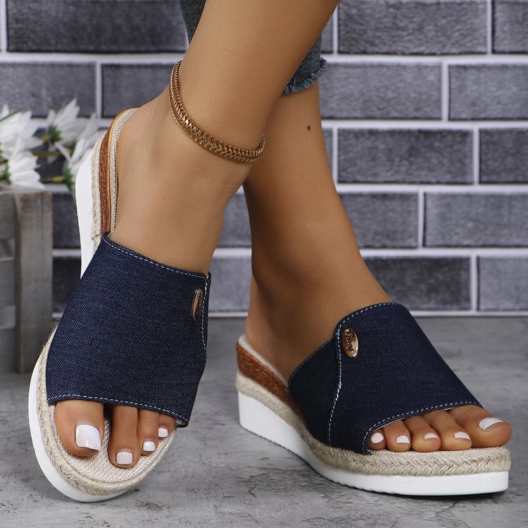 Damen Wedge-Pantoletten mit elastischem Riemendesign und rutschfester Sohle EB
