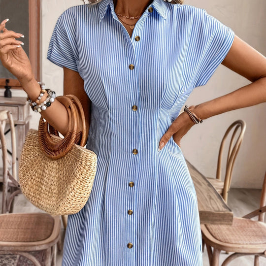Damen Hemdblusenkleid im klassisch modernen Streifenlook mit Knöpfen EB