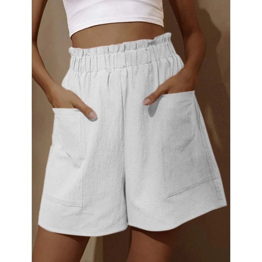EB | Shorts aus Baumwolle und Leinen mit hoher Taille für Damen