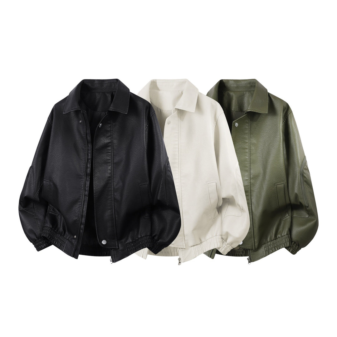 Herren oversized Kunstleder-Blouson mit elastischem Saum und verdecktem Reißverschluss EB