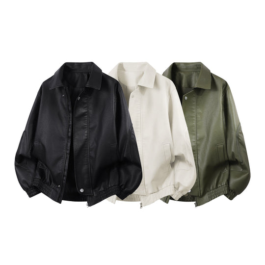 Herren oversized Kunstleder-Blouson mit elastischem Saum und verdecktem Reißverschluss EB