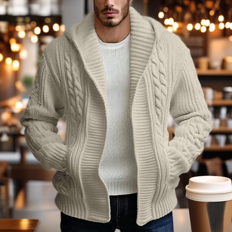 Herren Grobstrickjacke mit weitem Kragen und Kabelmuster EB