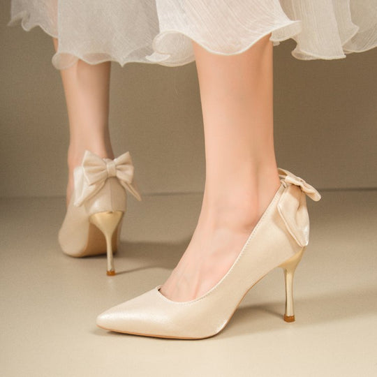 Damen elegante Spitzen-Pumps mit modischem Schleifenakzent EB