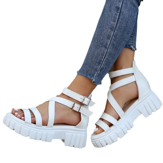Damen Plateausandalen mit verstellbaren Riemen und robustem Profil EB