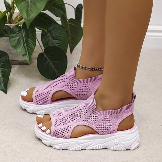 Damen Atmungsaktive Sport-Sandalen mit flexiblem Strickdesign und rutschfester Sohle EB