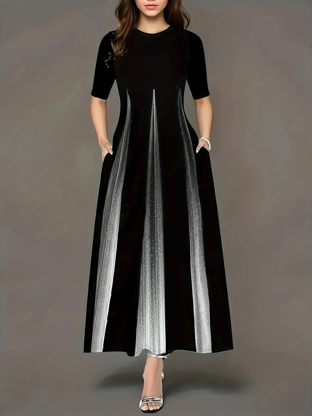 Damen Maxikleid mit elegantem Liniendesign und praktischen Seitentaschen EB