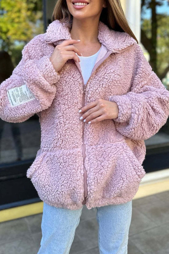 Damen Kuschelige Fleecejacke mit hohem Kragen und praktischen Taschen EB