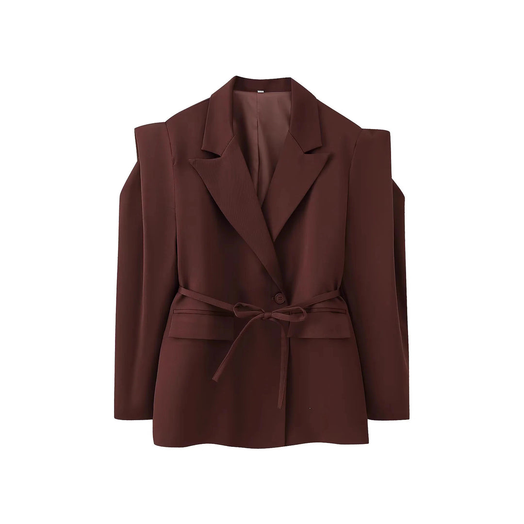 Damen Blazerjacke mit breiten Schultern und taillierbarem Gürtel EB