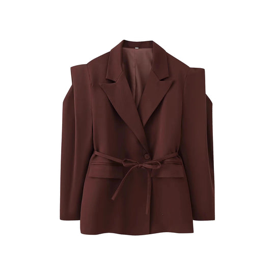 Damen Blazerjacke mit breiten Schultern und taillierbarem Gürtel EB