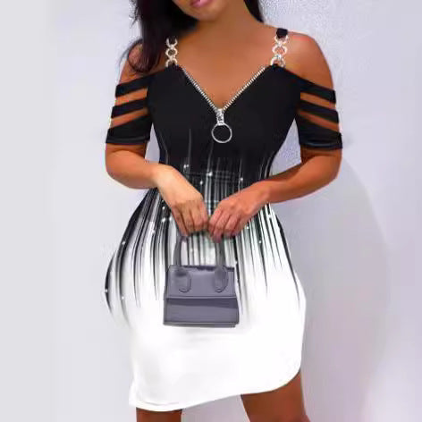Damen Kleid mit Off-Shoulder-Design und Reißverschluss EB