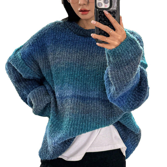 Damen Flauschiger Pullover mit strukturiertem Farbverlauf und weitem Schnitt EB