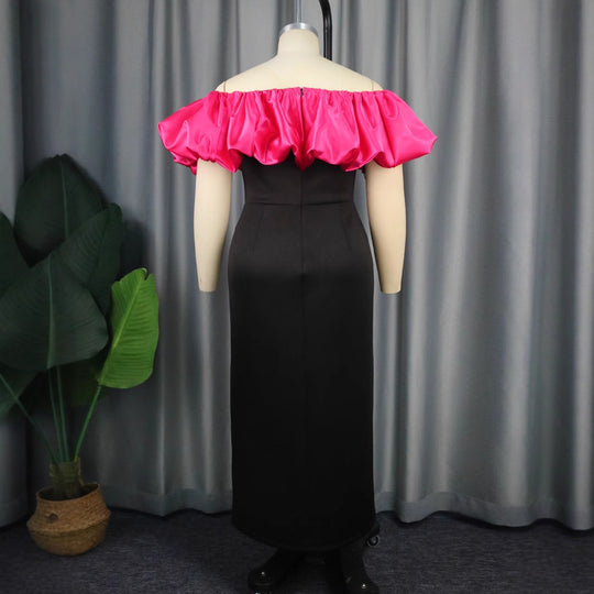 Damen elegantes Maxikleid mit voluminösem Rüschenkragen und floralem Print EB